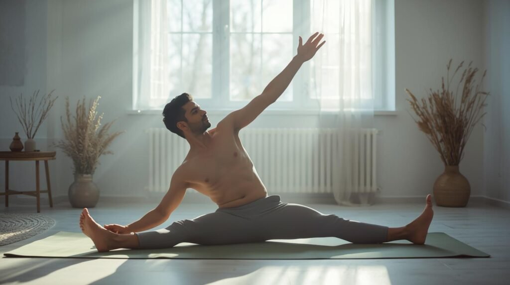 A person wrapped in a knit sweater holding a warm mug near a window with soft winter light and a peaceful, cozy feeling.